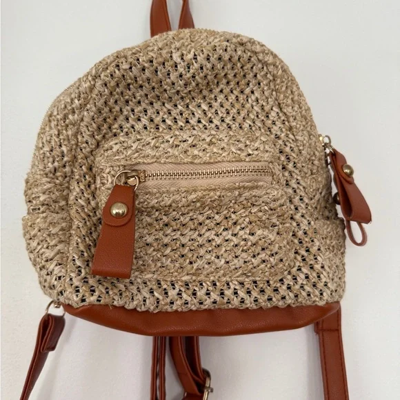Topshop Tan and Brown Woven Backpack - Picture 2 of 6